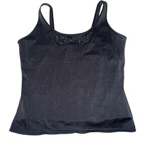 Vintage Vassarette Women's Black Shaping Camisole Tank Floral Embroidery 7/LG